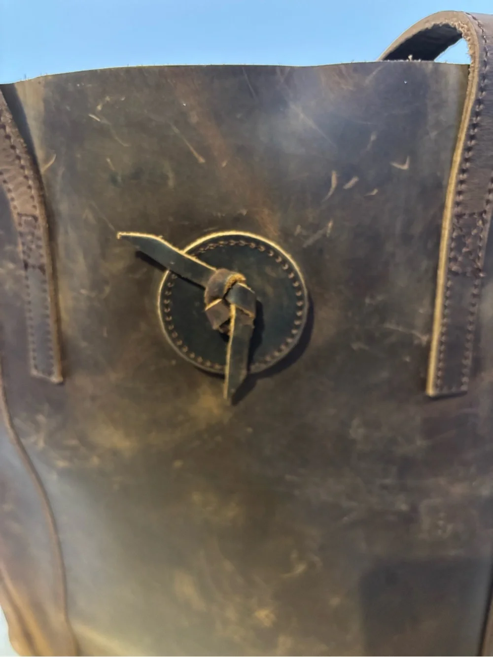 Brown Leather Tote Bag with Knot-Detail Shoulder Straps